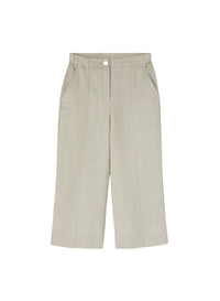 Stone_2QTY // Pantalon cropped à surpiqûres contrastantes en lin - Stone