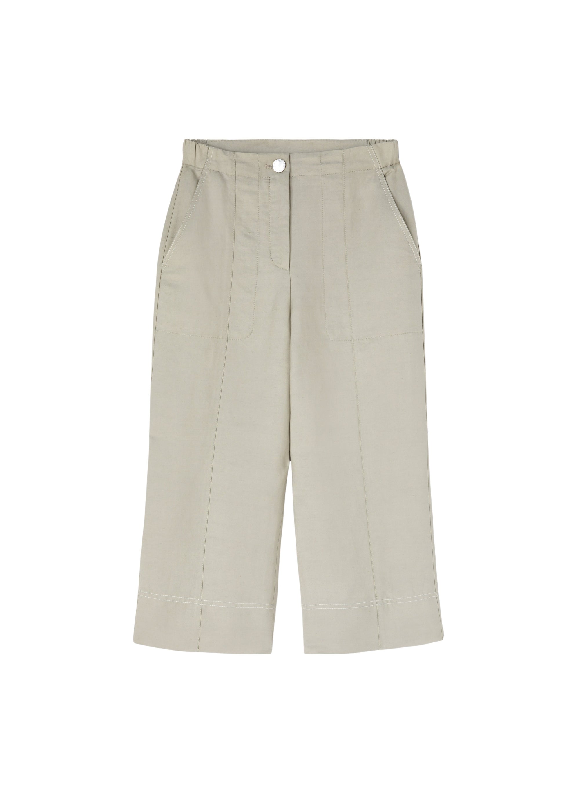 Stone_2QTY // Pantalon cropped à surpiqûres contrastantes en lin - Stone