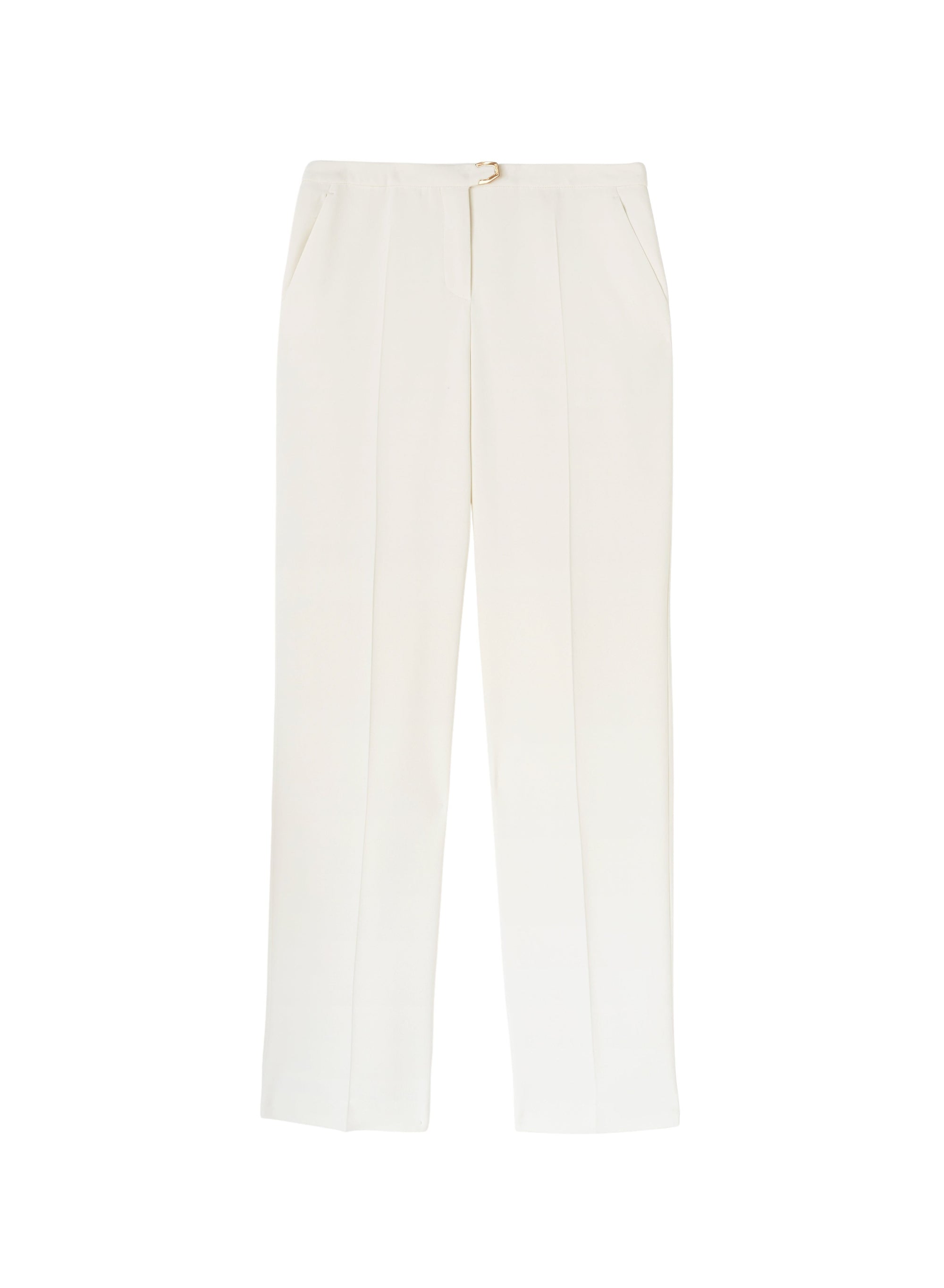 White_4QTY // Pantalon coupe droite à boucle dorée en laine - White