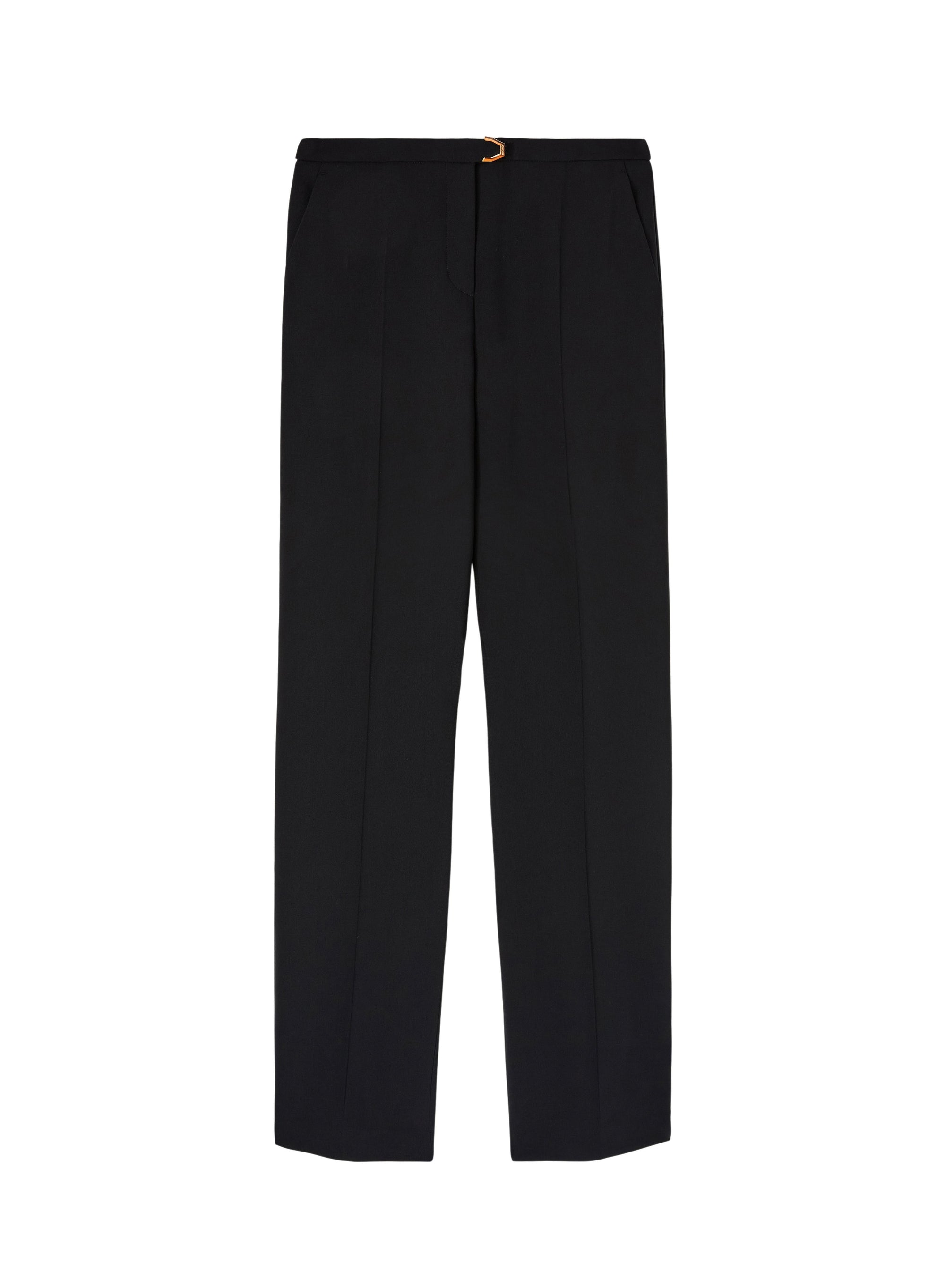 Black_2QTY // Pantalon tailleur ceinturée avec boucle en laine - Black