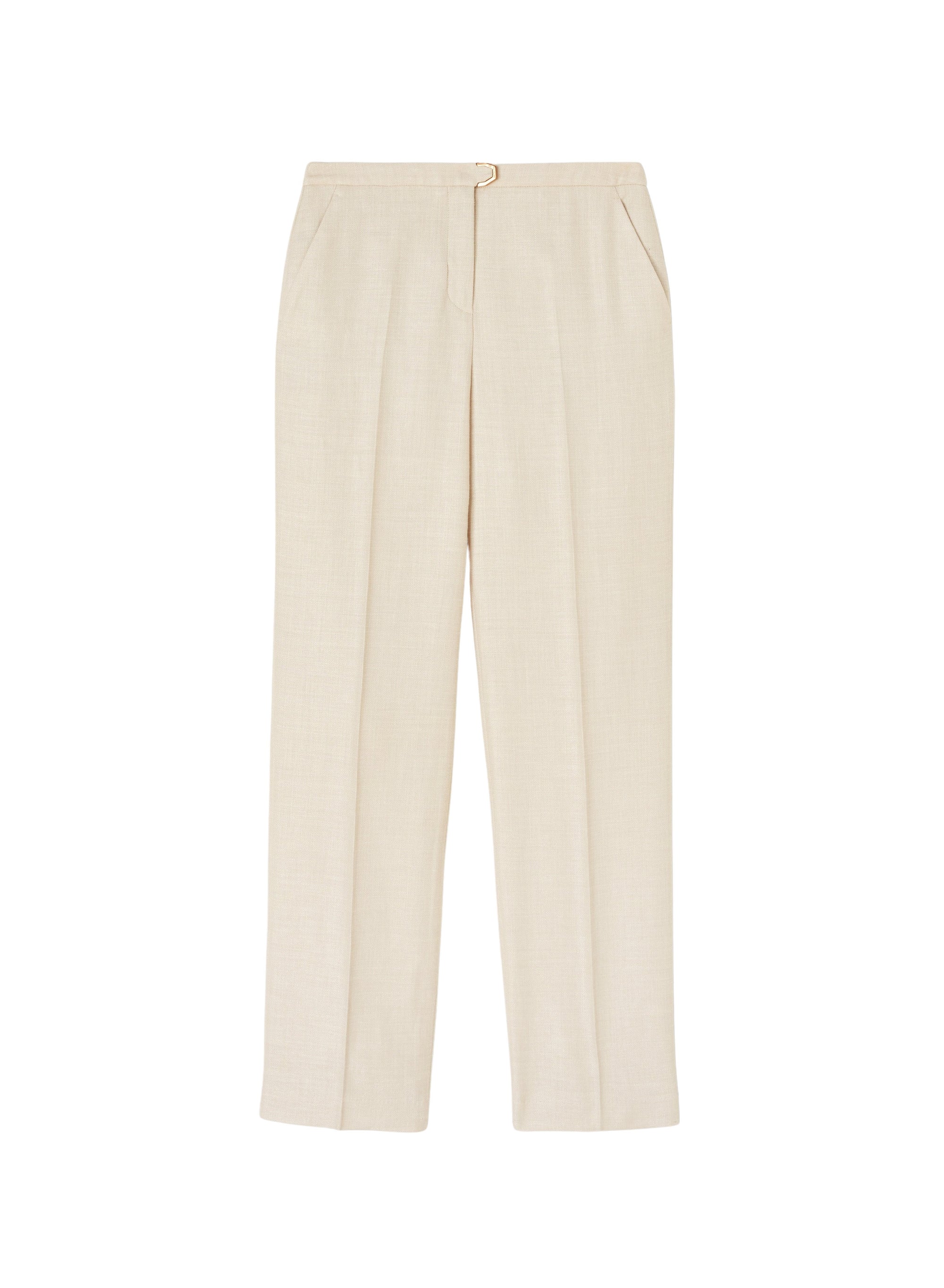 Sand_1QTY // Pantalon droit à boucle dorée et plis marqués en soie - Sand