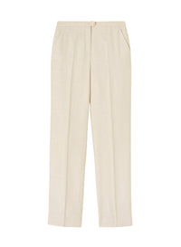 Straight-leg trousers with buckle and marked pleats in silk - Sand