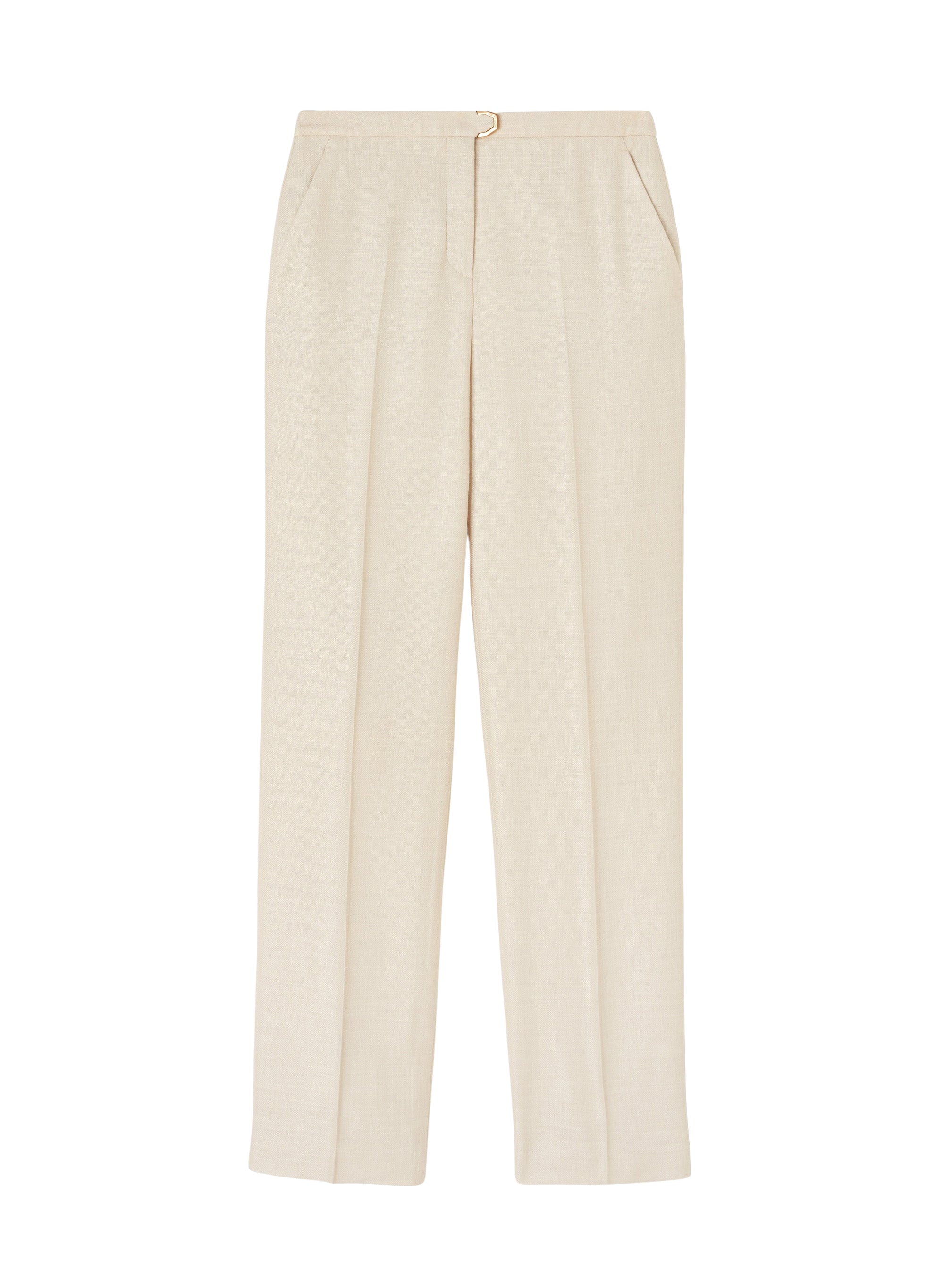 Straight-leg trousers with buckle and marked pleats in silk - Sand