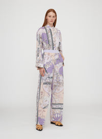Malva_6QTY // Pantalon palazzo à motif fleuri en soie - Malva