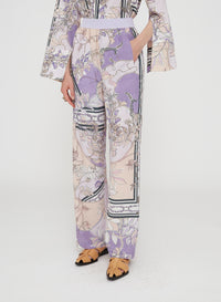 Malva_6QTY // Pantalon palazzo à motif fleuri en soie - Malva