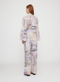 Malva_6QTY // Pantalon palazzo à motif fleuri en soie - Malva