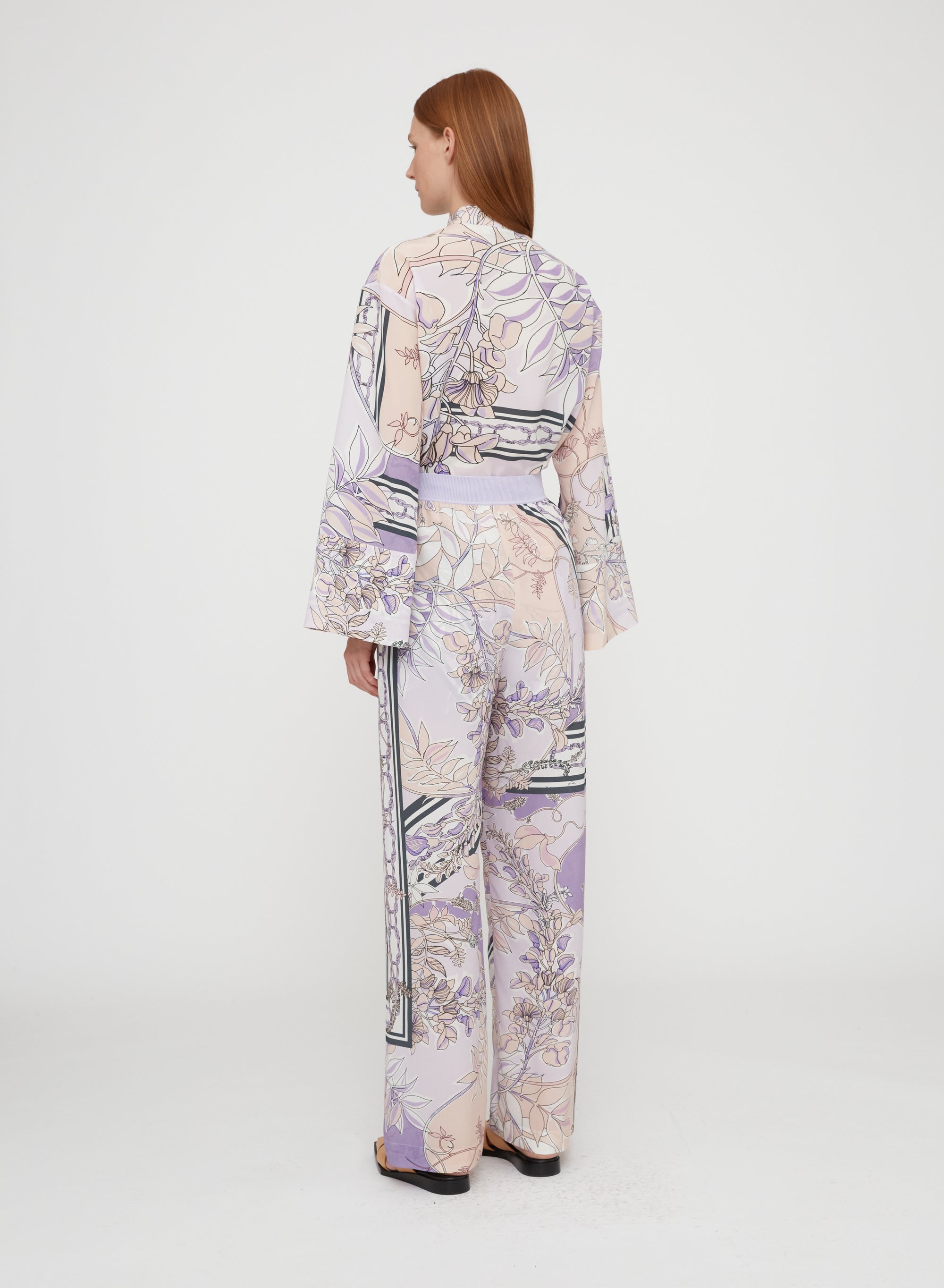 Malva_6QTY // Pantalon palazzo à motif fleuri en soie - Malva