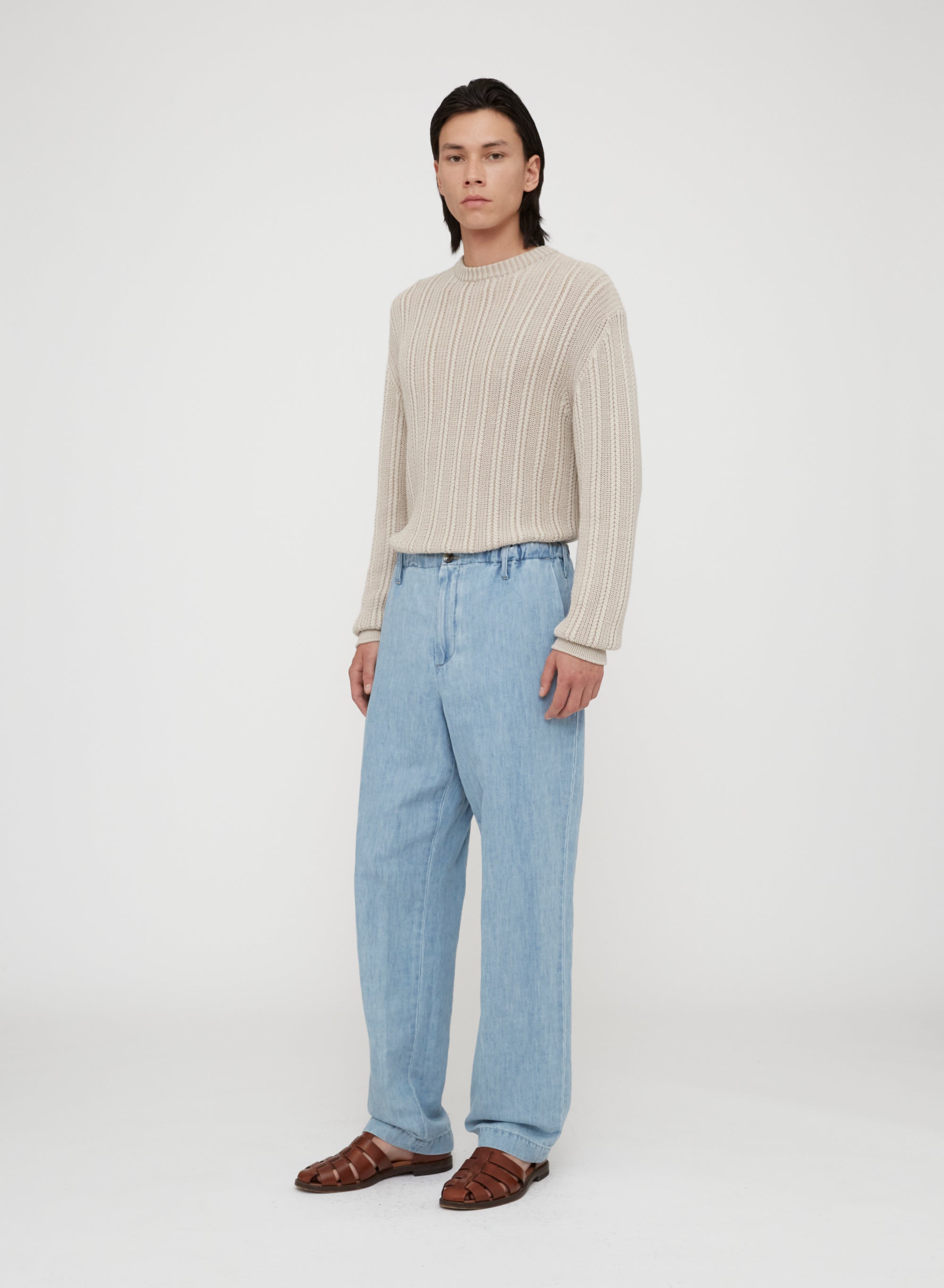 Bleached_1QTY // Pantalon droit décontracté en lin mélangé - Bleached