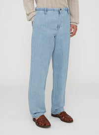 Bleached_1QTY // Pantalon droit décontracté en lin mélangé - Bleached