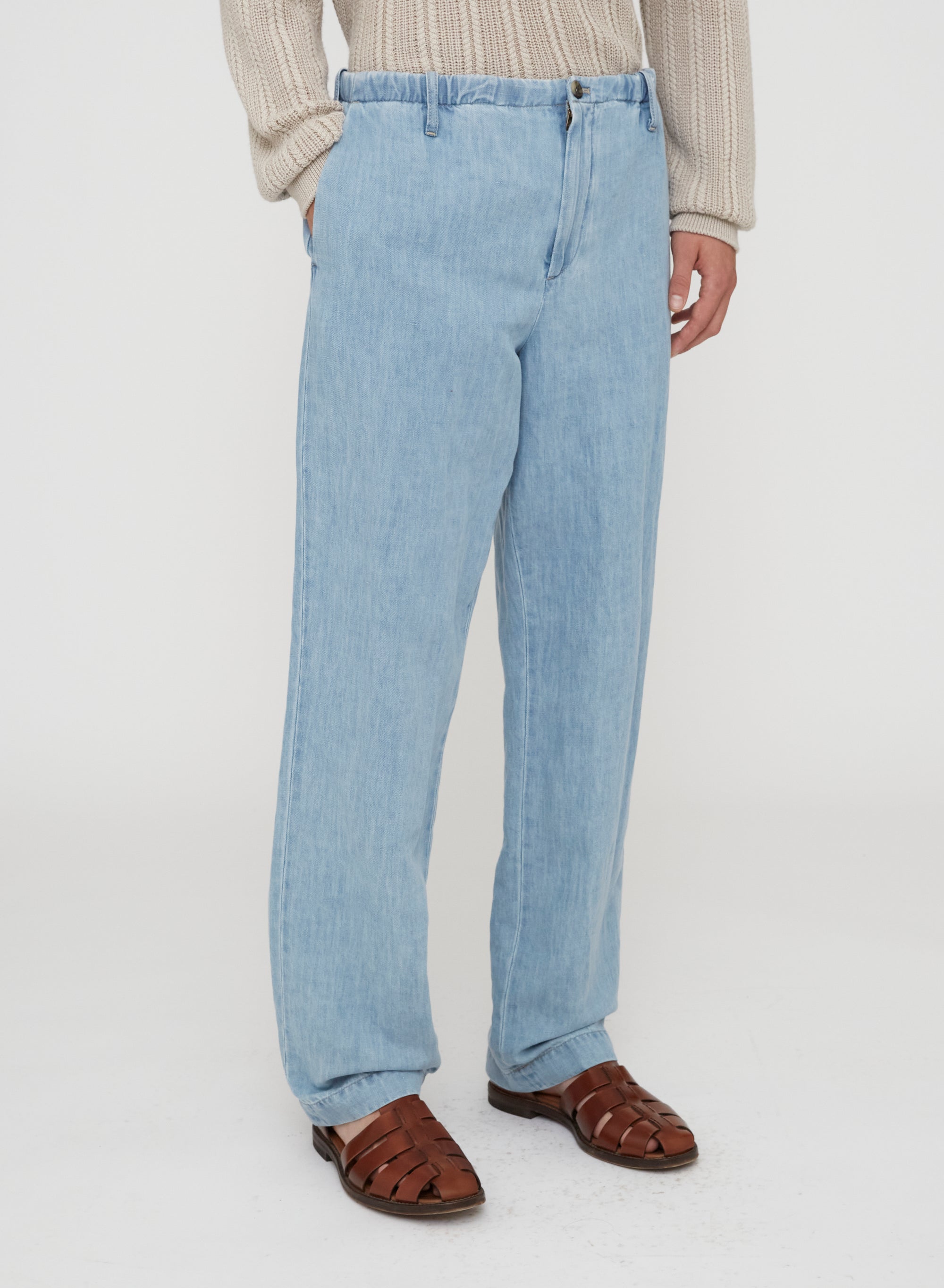 Bleached_1QTY // Pantalon droit décontracté en lin mélangé - Bleached