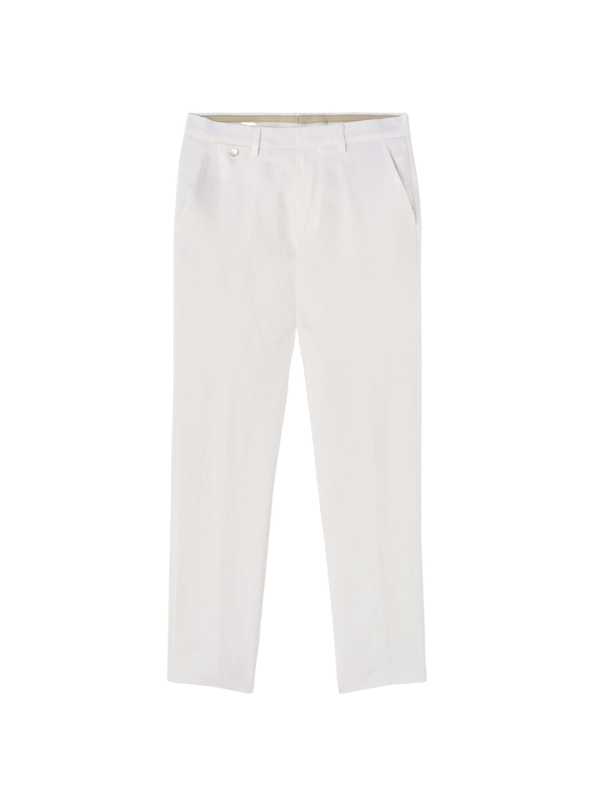 White_3QTY // Pantalon droit à pinces en lin - White