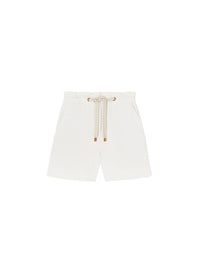 White_3QTY // Short à taille paperbag et cordon tressé en laine - White