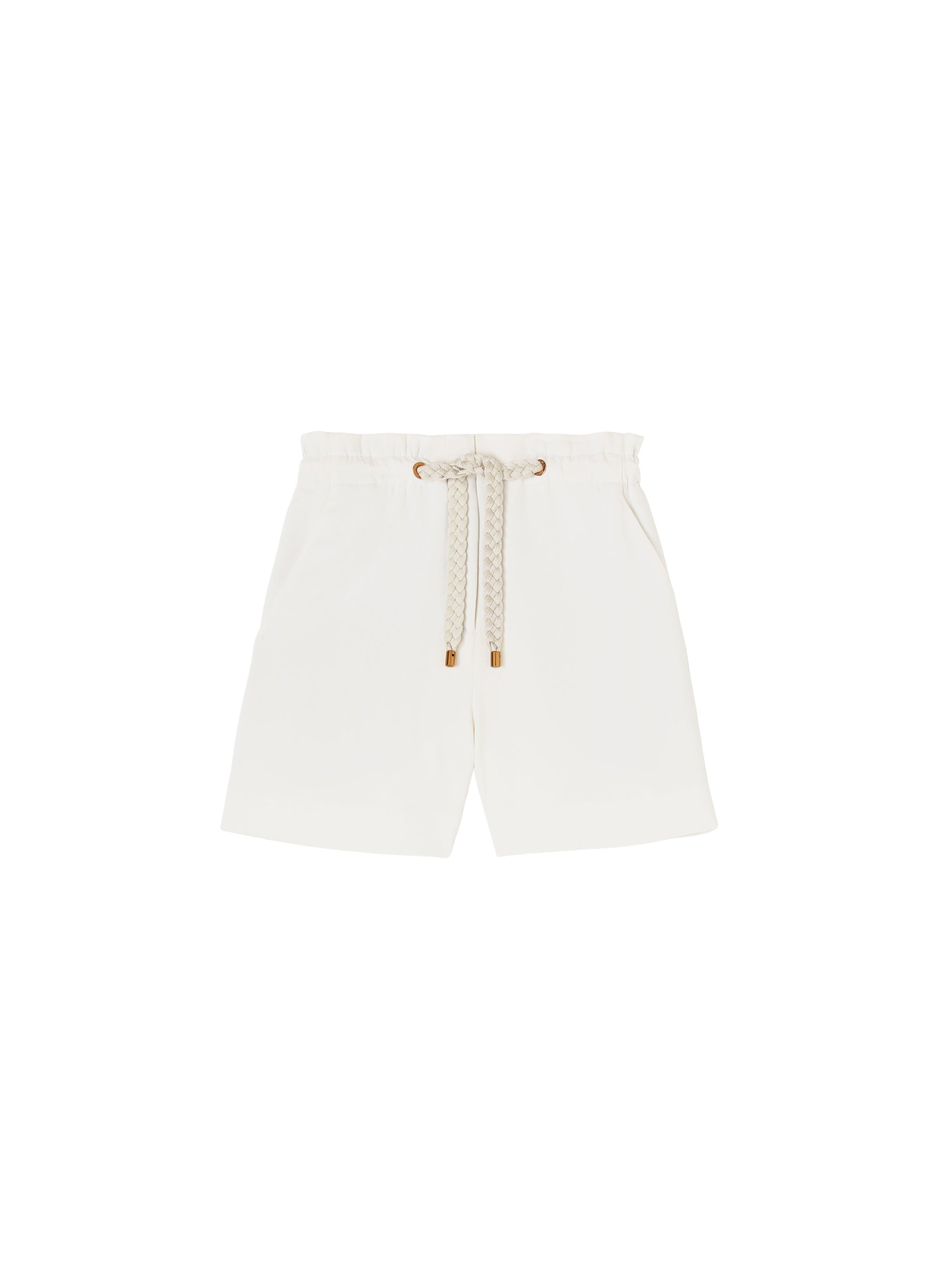 White_3QTY // Short à taille paperbag et cordon tressé en laine - White