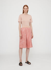 Shorts with gathered waistband and silk jacquard pattern - Chambray