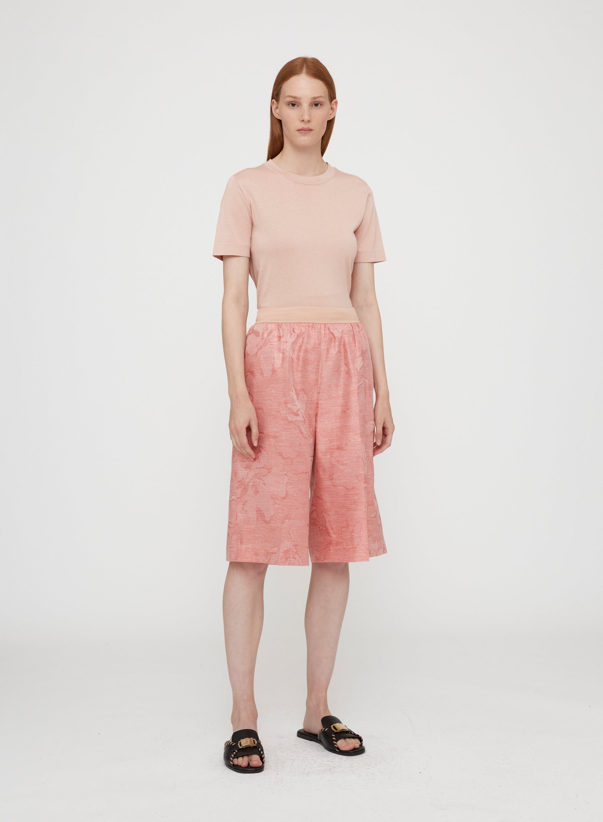 Shorts with gathered waistband and silk jacquard pattern - Chambray