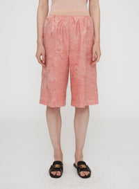 Shorts with gathered waistband and silk jacquard pattern - Chambray