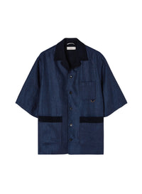 Indigo_1QTY // Chemise col cubain contrastant en lin - Indigo