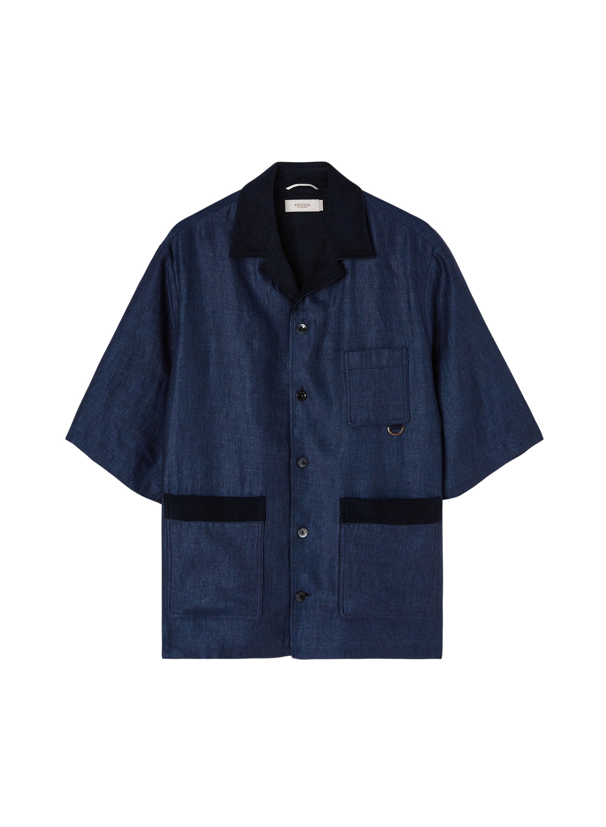 Indigo_1QTY // Chemise col cubain contrastant en lin - Indigo