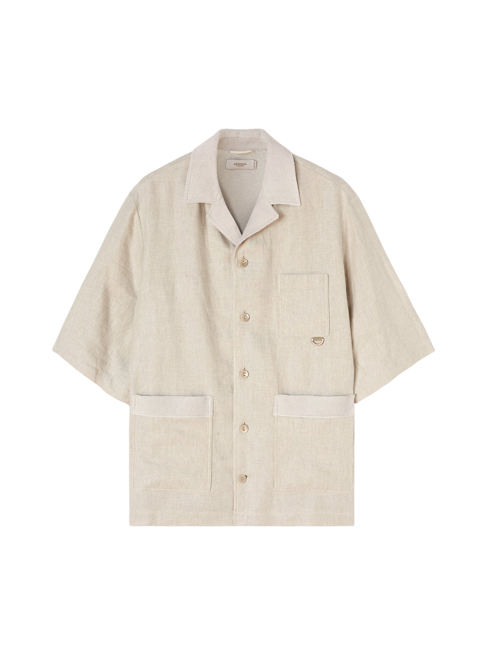 Sand_1QTY // Chemise col cubain éponge contrastant en lin - Sand