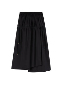 Black_10QTY // Jupe midi froncée ourlet asymétrique - Black