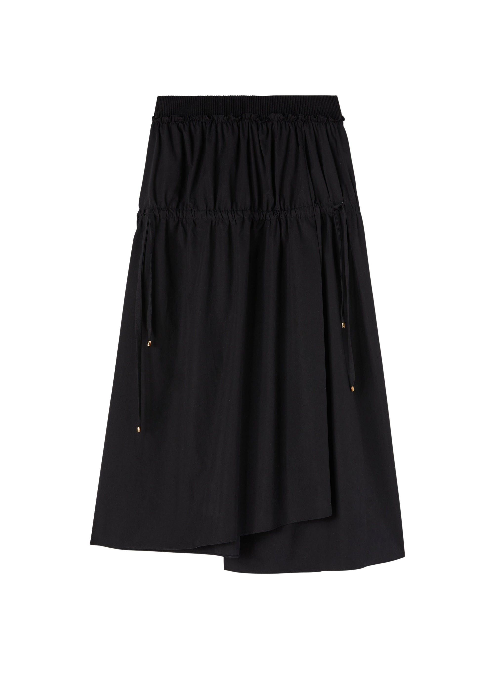 Black_10QTY // Jupe midi froncée ourlet asymétrique - Black