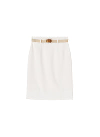 White_2QTY // Jupe courte droite ceinturée en laine - White