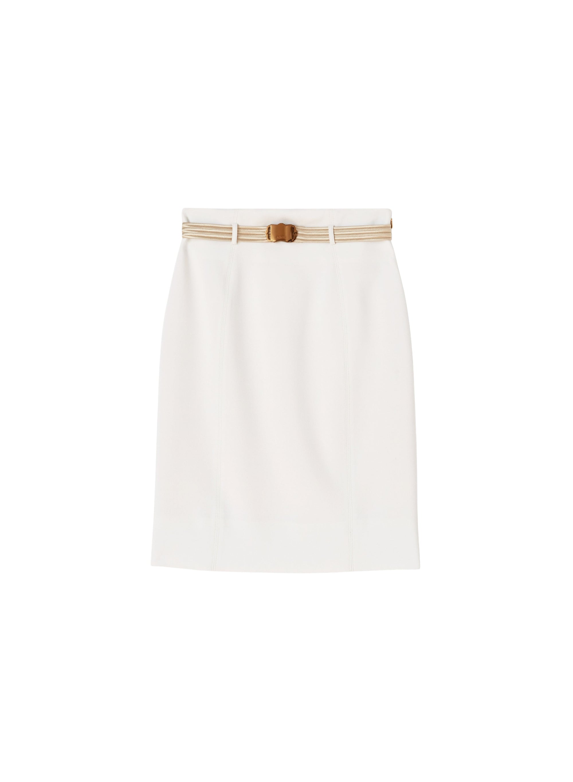 White_2QTY // Jupe courte droite ceinturée en laine - White