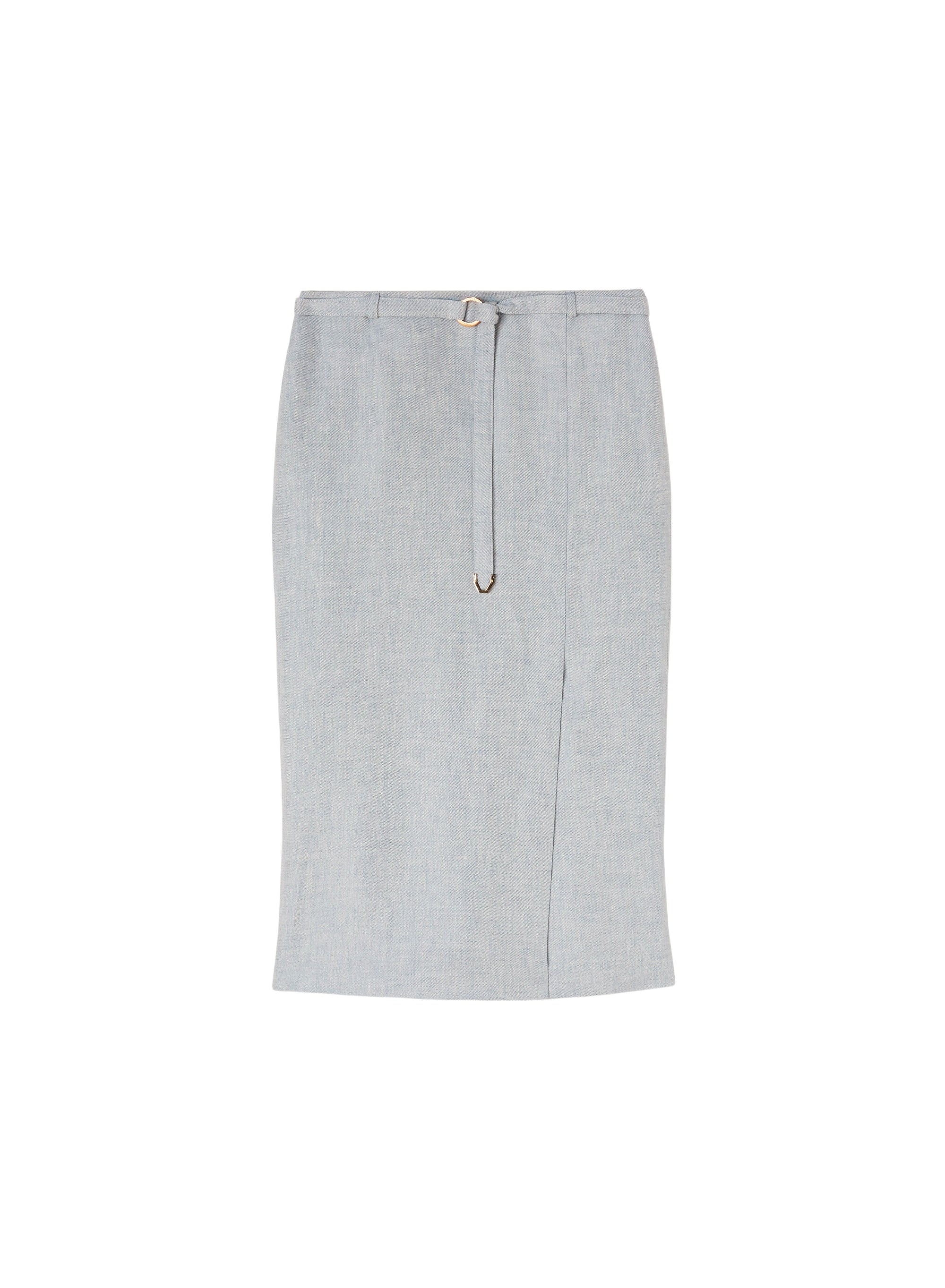 Celeste_1QTY // Jupe droite ceinturée et fente en lin - Celeste