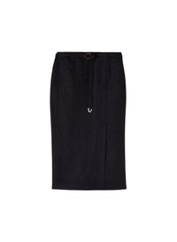 Caviar_11QTY // Jupe droite ceinturée et fente en lin - Caviar