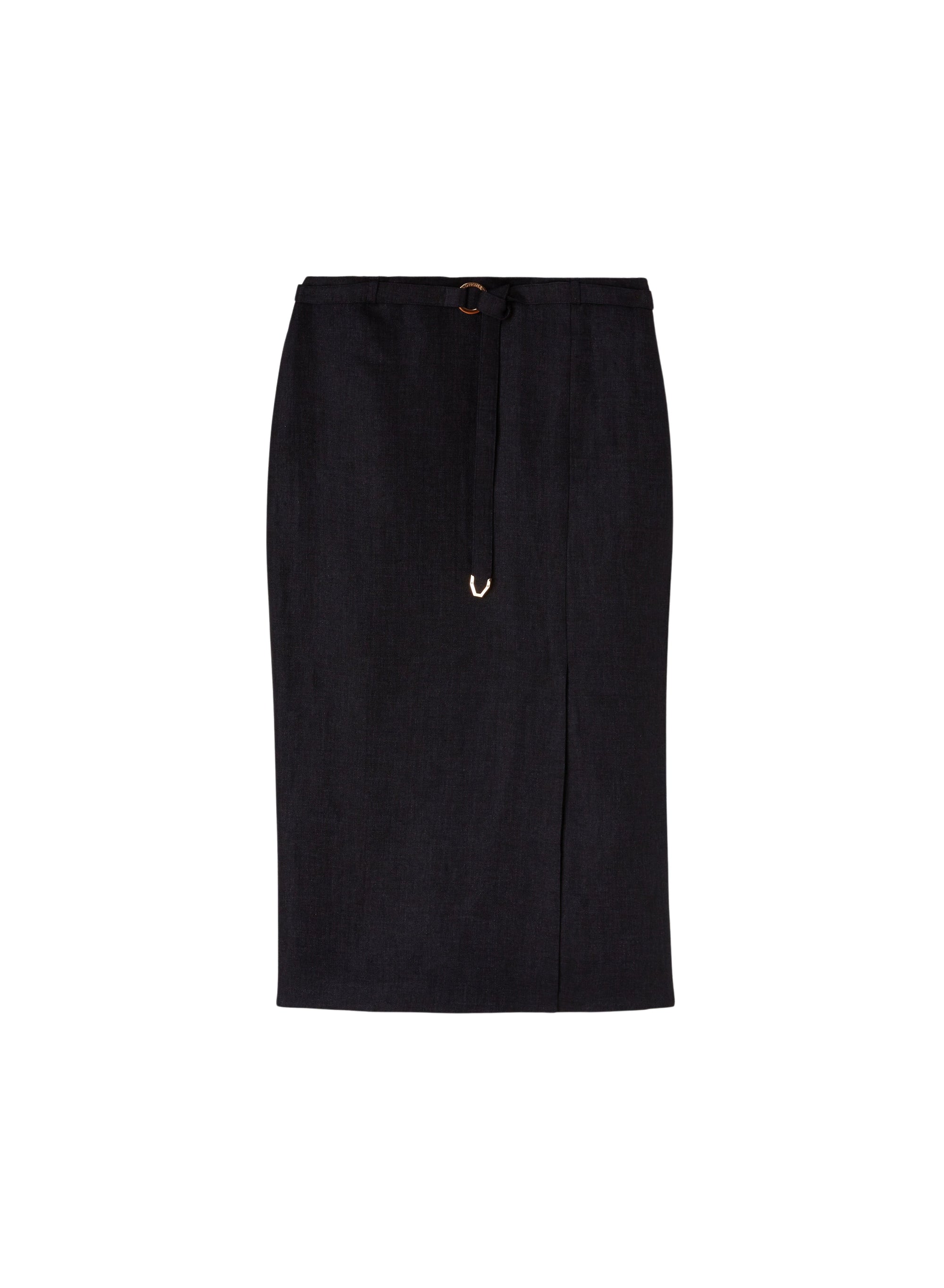 Caviar_11QTY // Jupe droite ceinturée et fente en lin - Caviar
