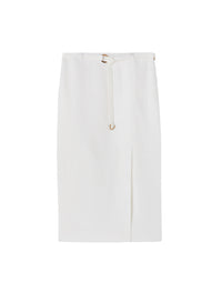 White_1QTY // Jupe droite ceinturée et fendue en lin - White