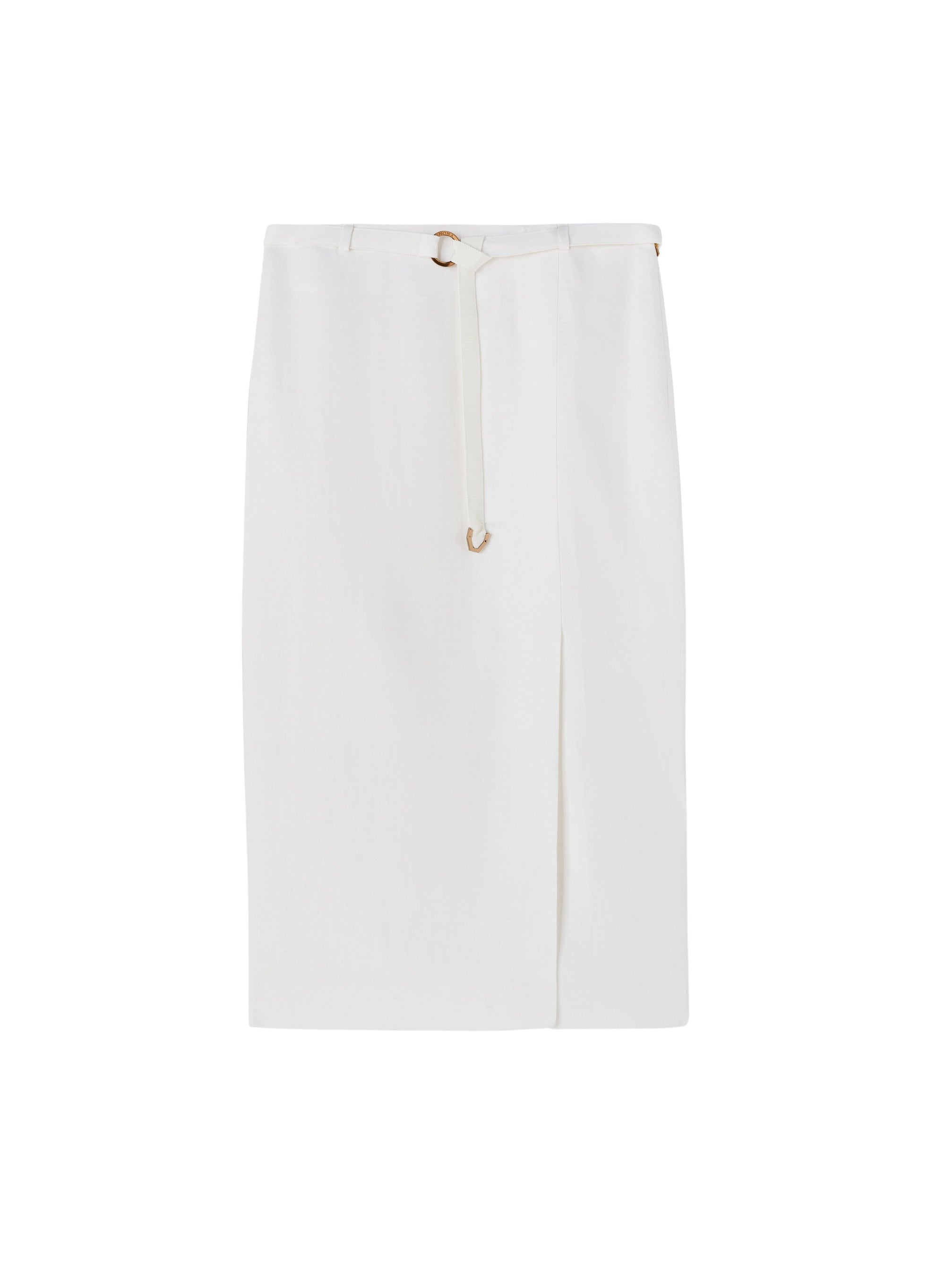 White_1QTY // Jupe droite ceinturée et fendue en lin - White