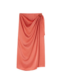 Draped wrap skirt with buckle - Coral