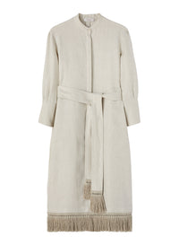Sand_2QTY // Robe chemise à ourlet frangé en lin - Sand