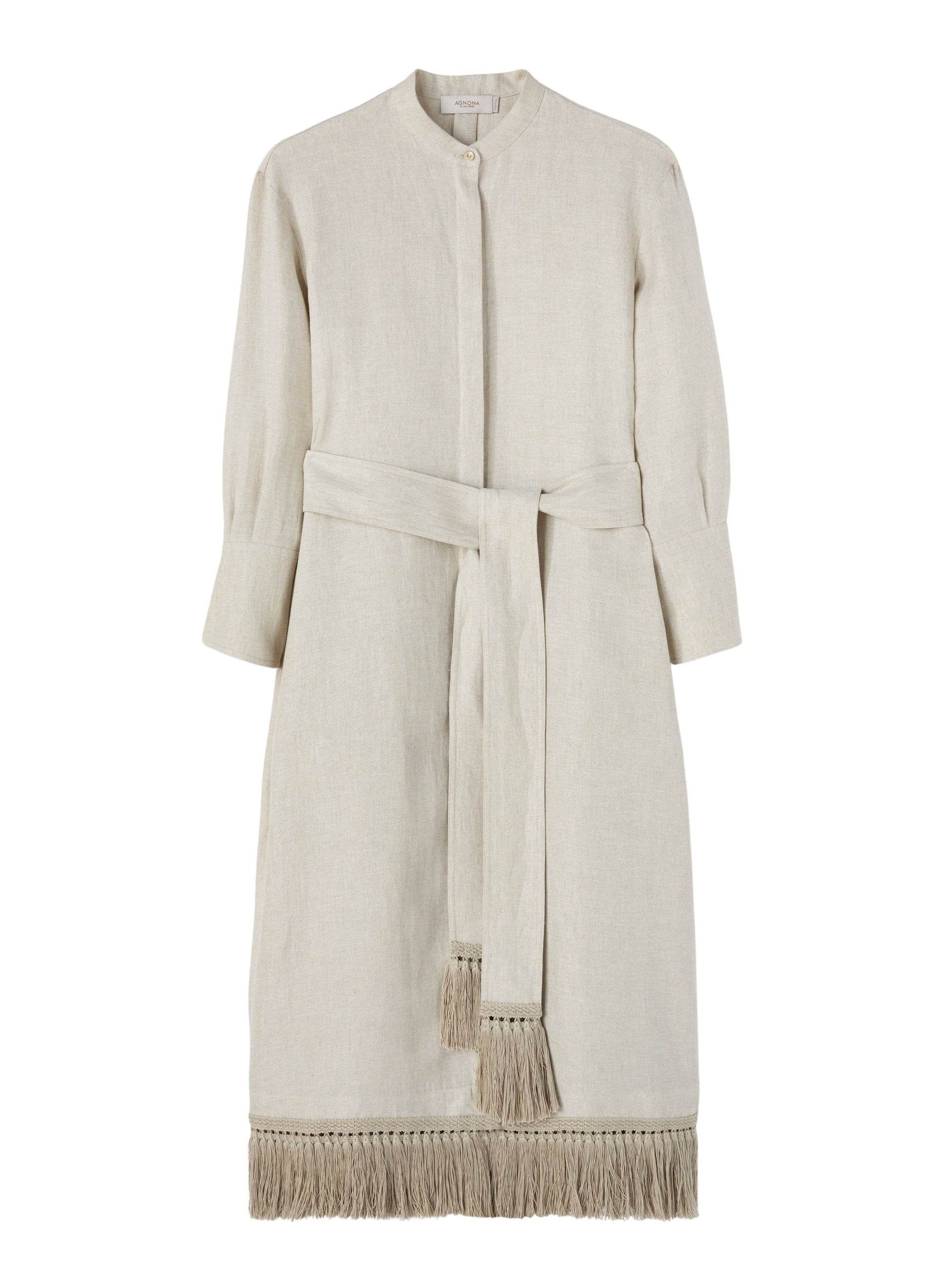 Sand_2QTY // Robe chemise à ourlet frangé en lin - Sand