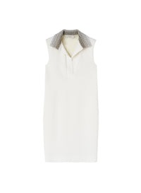 Robe sans manches col contrastant en laine - White