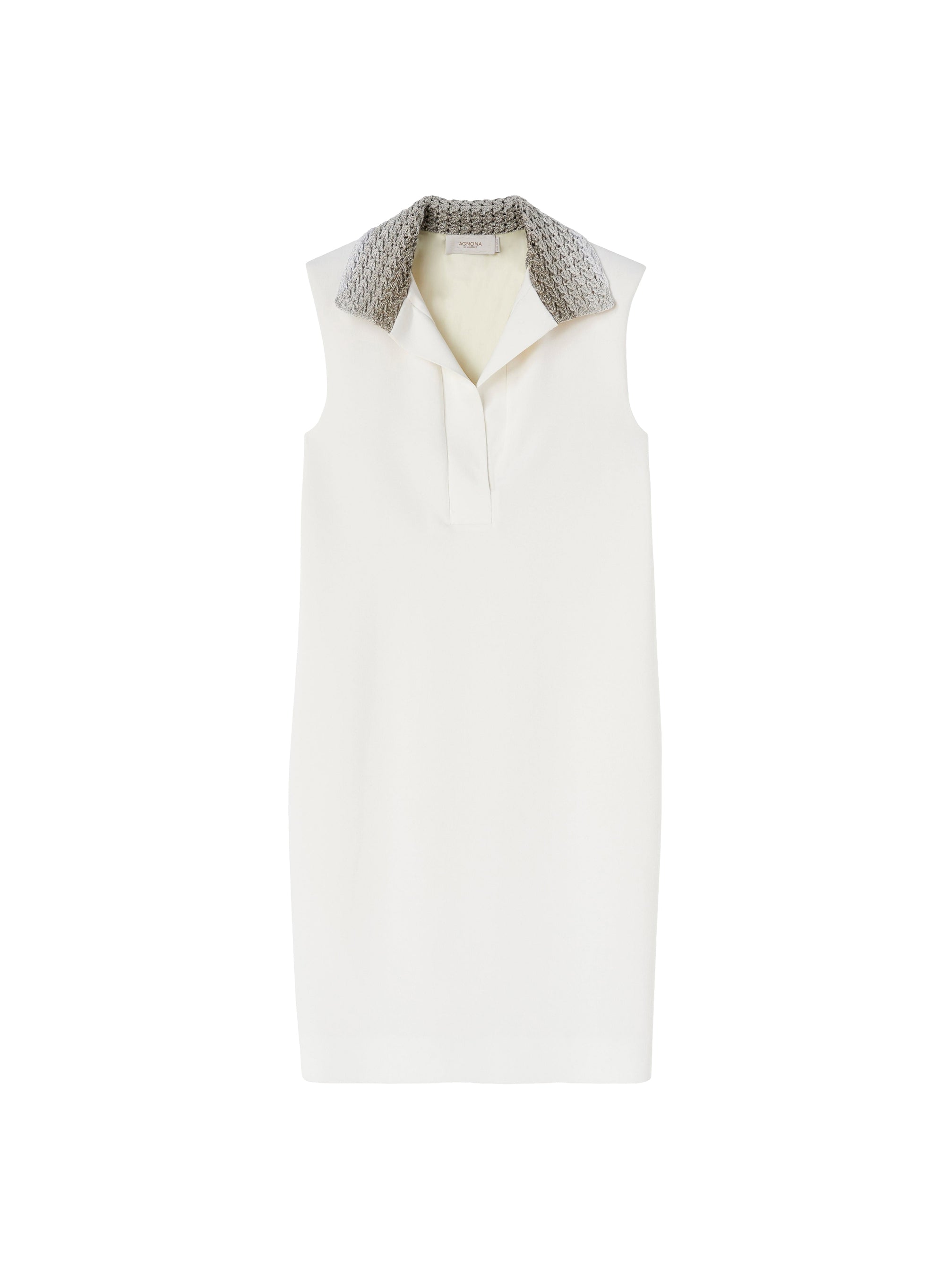 Robe sans manches col contrastant en laine - White