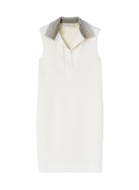 White_19QTY // Robe sans manches col contrastant en laine - White
