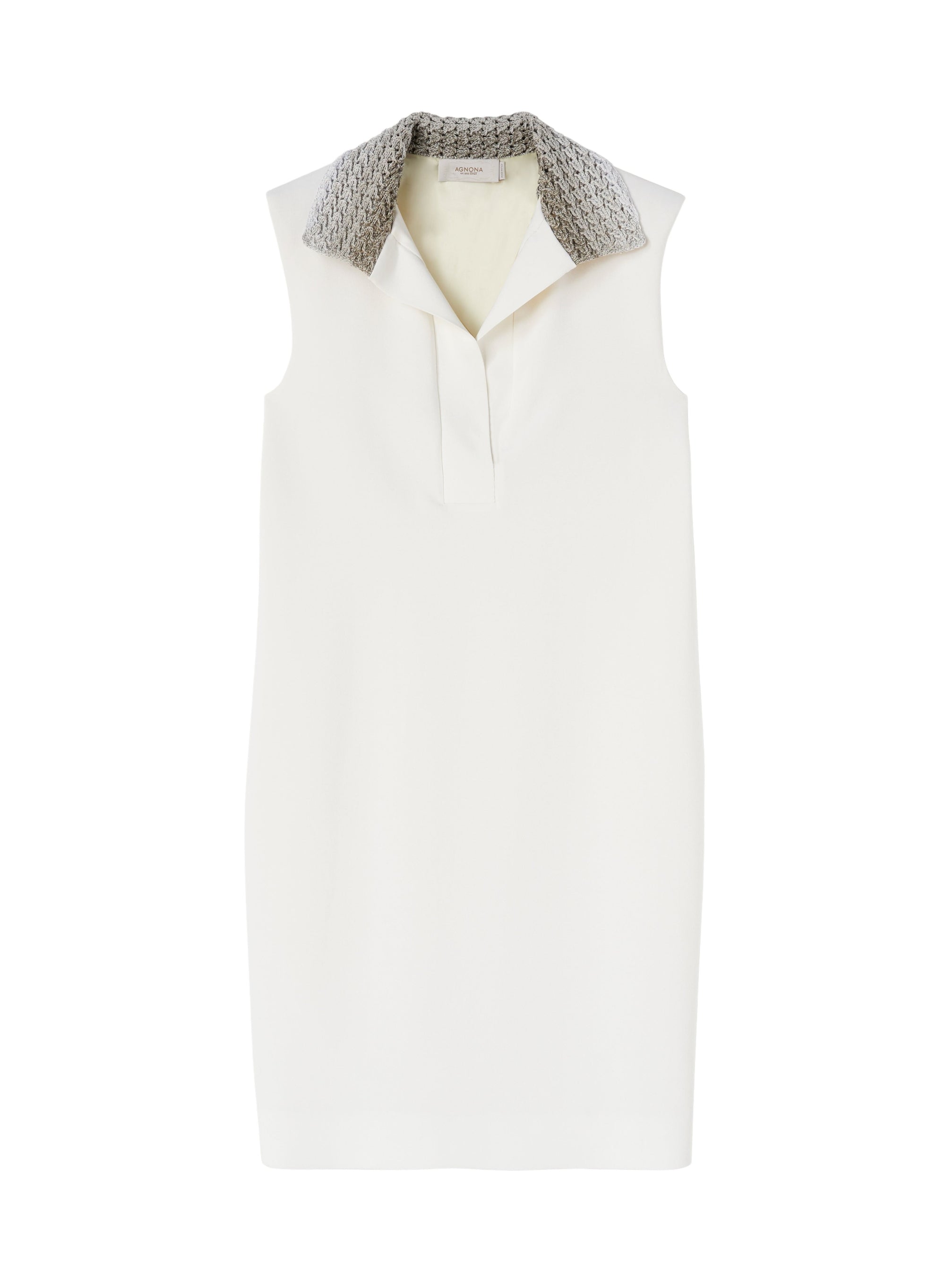 White_19QTY // Robe sans manches col contrastant en laine - White