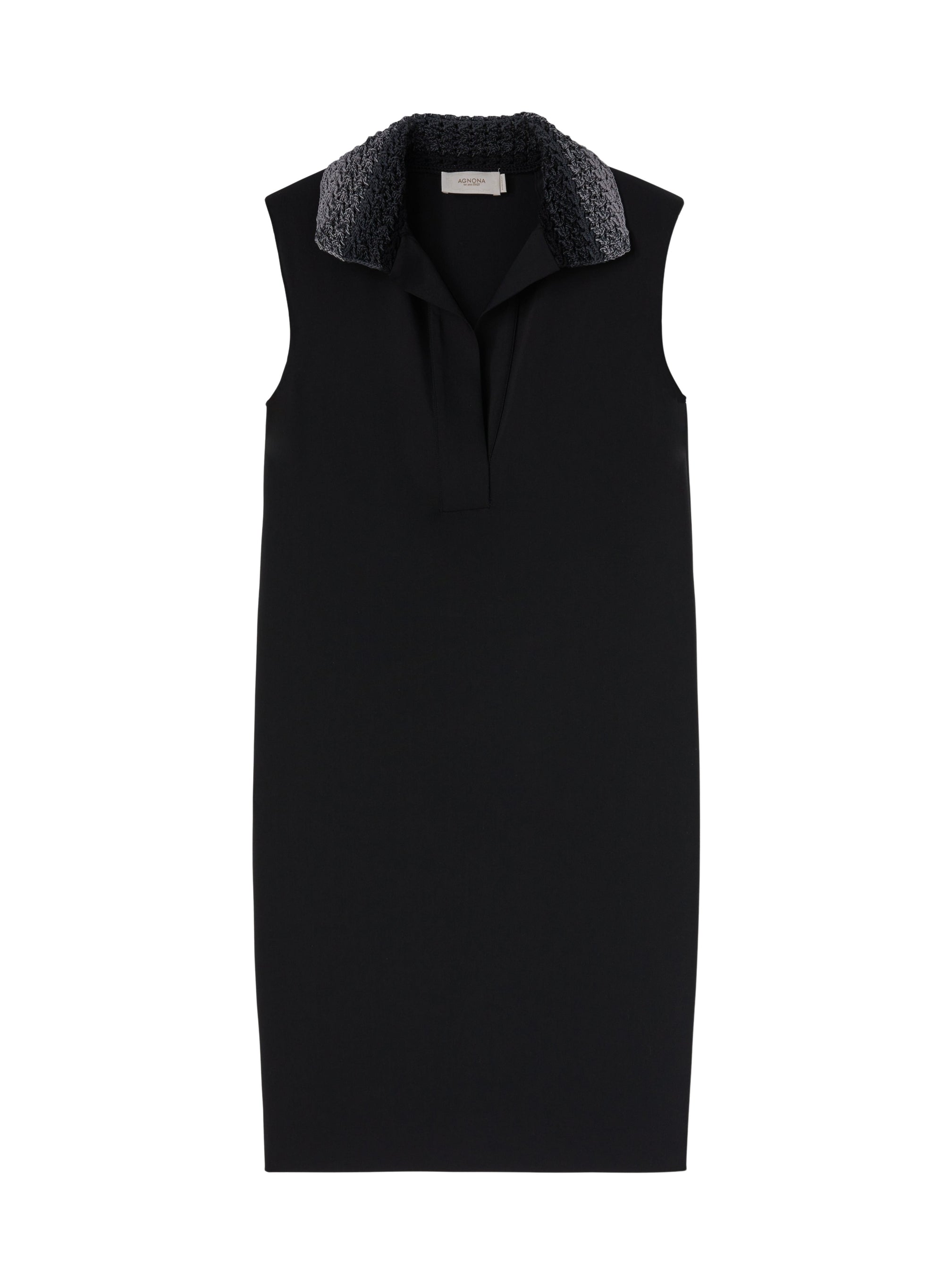 Black_1QTY // Robe sans manches col tricoté en laine - Black