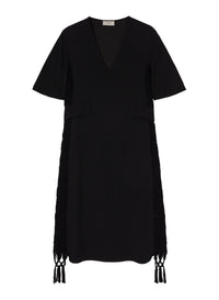 Black_1QTY // Robe ample à panneaux crochetés et franges - Black