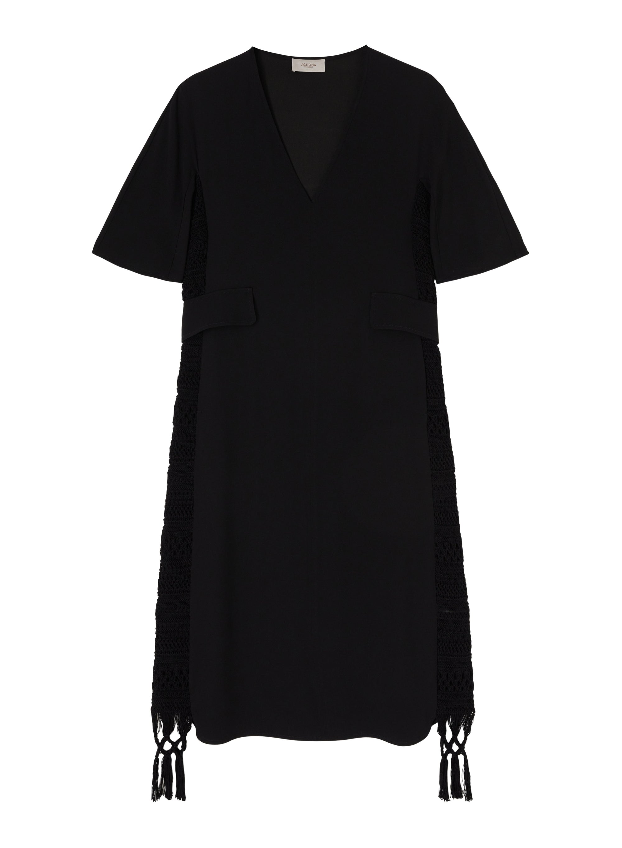 Black_1QTY // Robe ample à panneaux crochetés et franges - Black