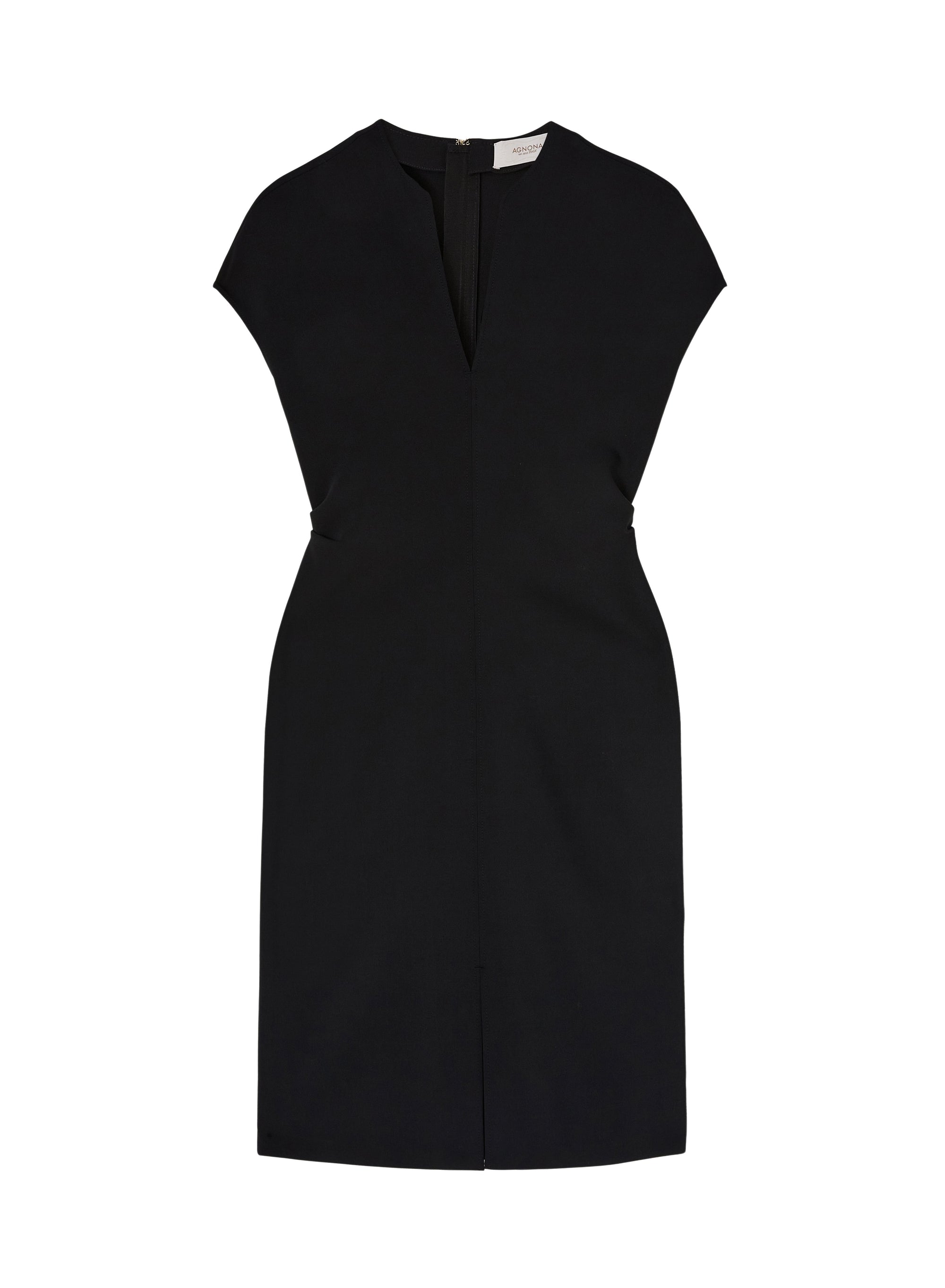 Black_1QTY // Robe fourreau courte à col V en laine - Black