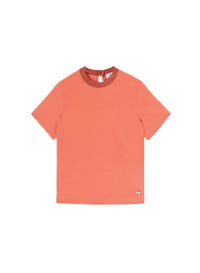 Contrast collar T-shirt in silk - Coral