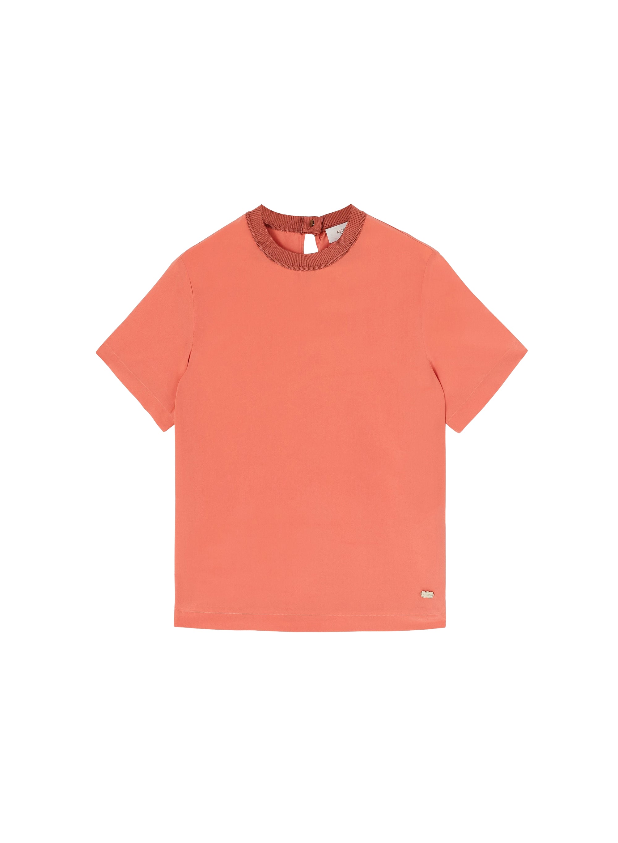 Contrast collar T-shirt in silk - Coral