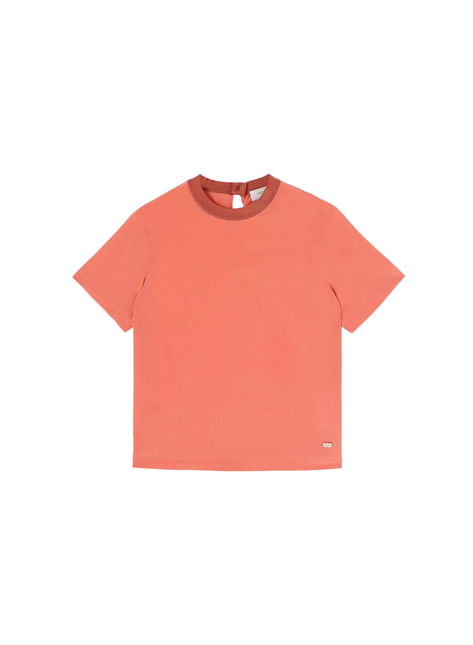 Coral_1QTY // T-shirt à col contrastant en soie - Coral