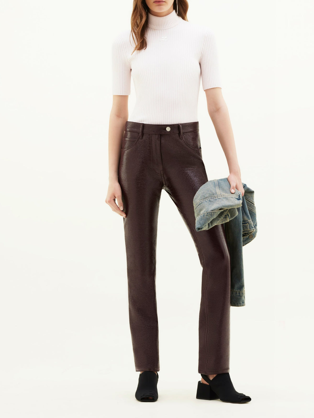 Pantalon 5 poches en vinyle - Burgundy