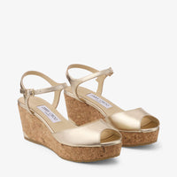 Sandales Perla compensées 70 en cuir métallisé - Champagne