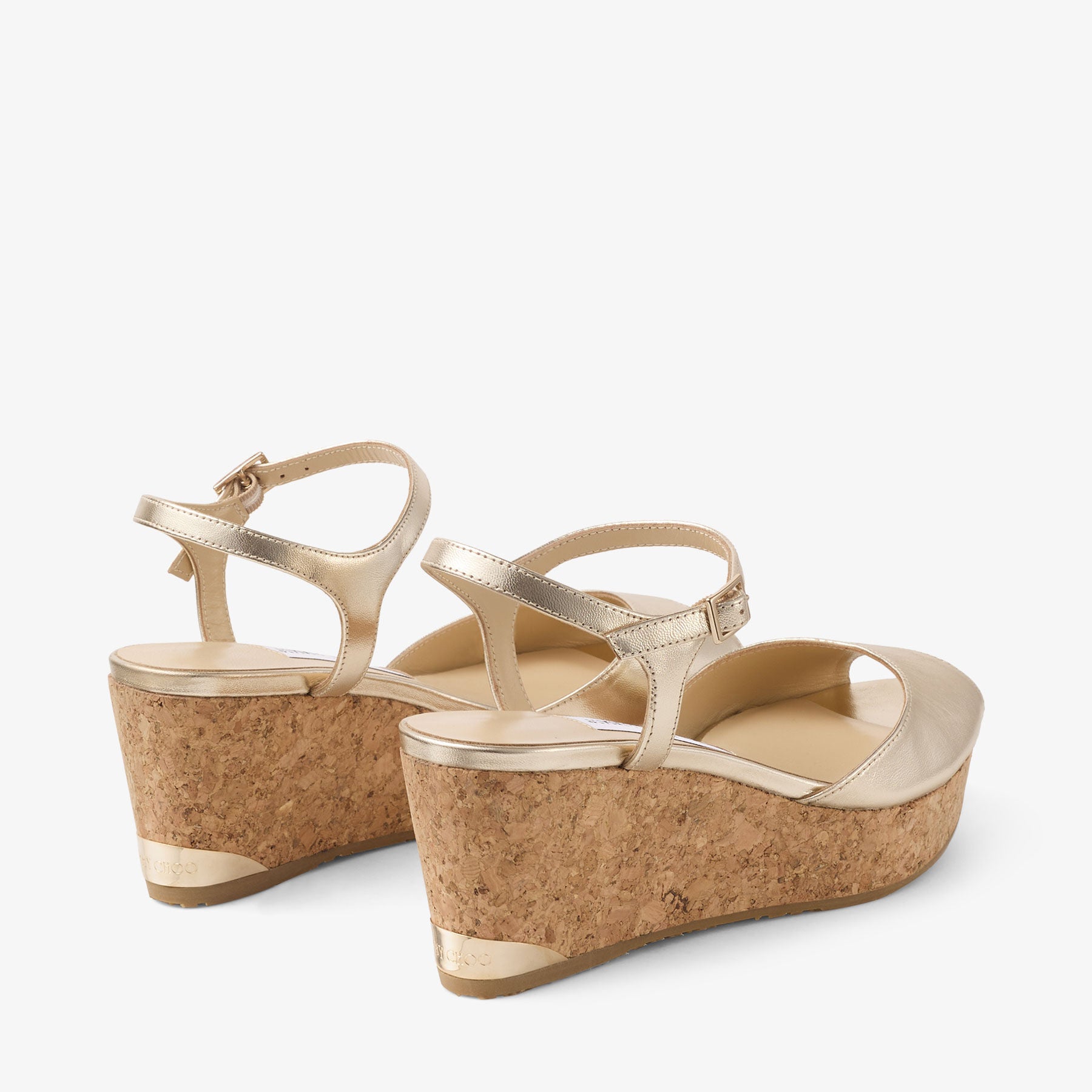 Sandales Perla compensées 70 en cuir métallisé - Champagne