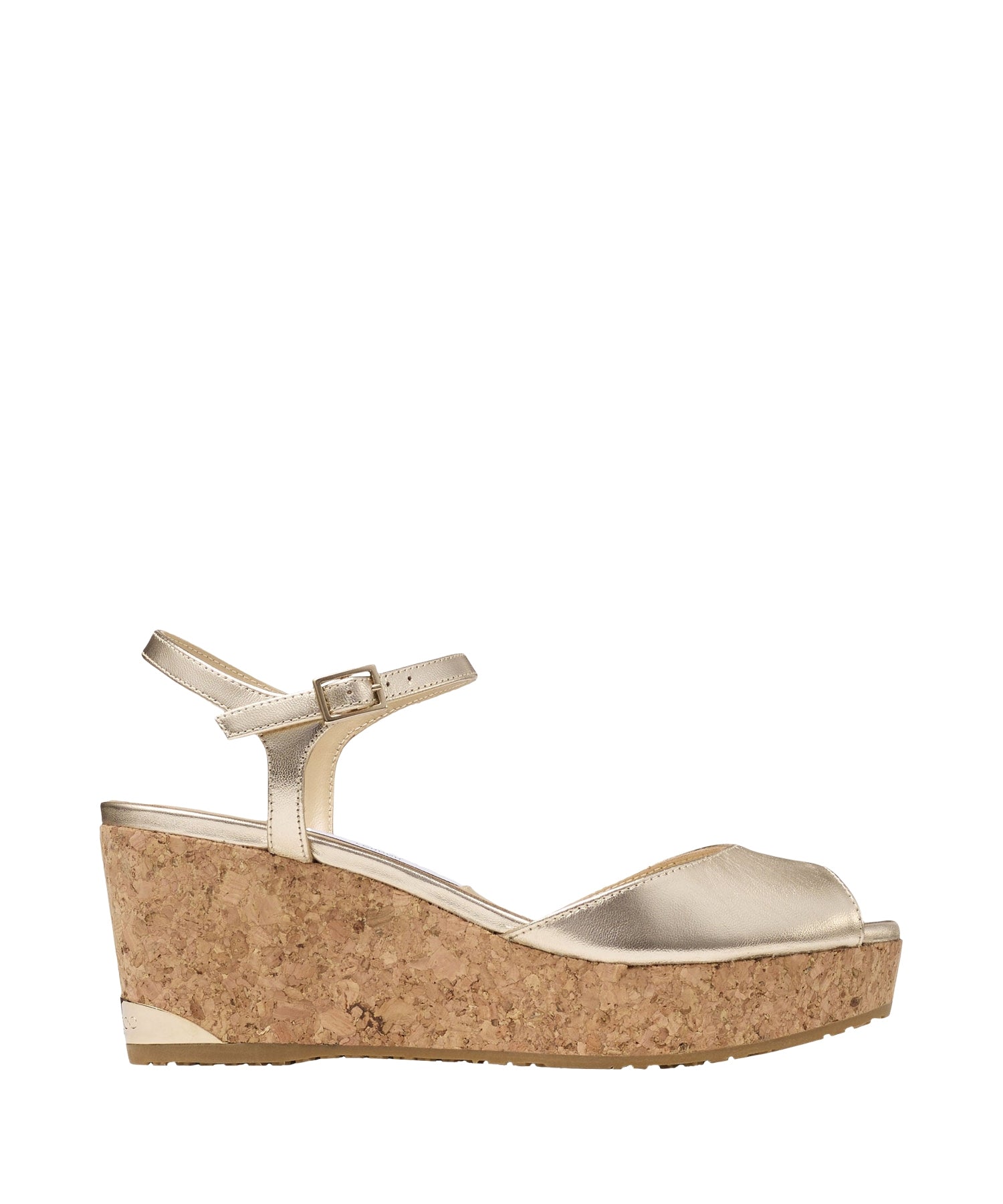 Sandales Perla compensées 70 en cuir métallisé - Champagne